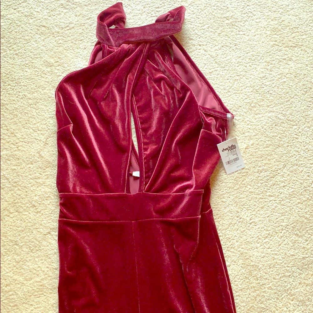 Burgundy velvet jumpsuit size small NWT